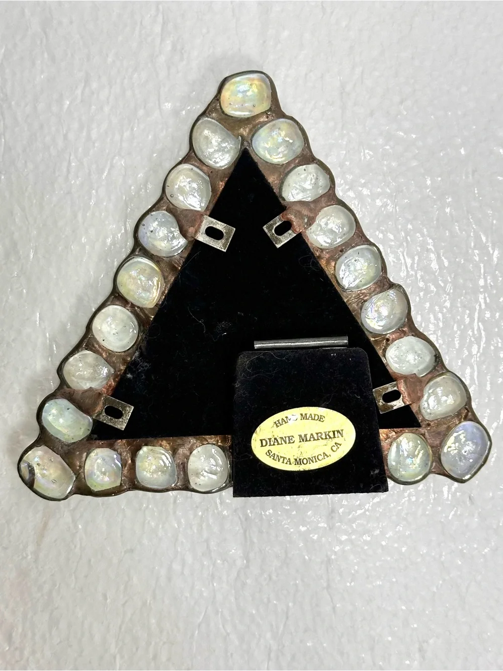 Diane Markin Rare Iridescent Beveled Glass Triangular Picture Frame